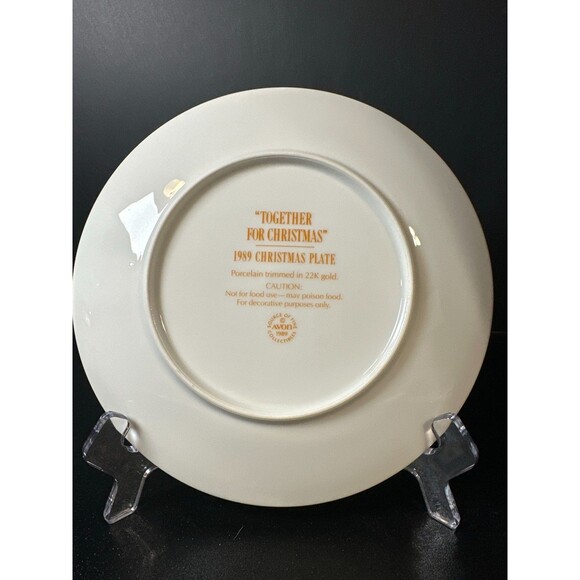 1989 Avon Together for Christmas Plate 8" Bears 22k Gold Trim - Picture 6 of 7
